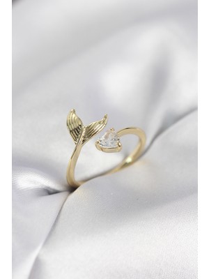 Efnaz Style Balık Kuyruğu Model Gold Renk Zirkon Taşlı Kadın Yüzük
