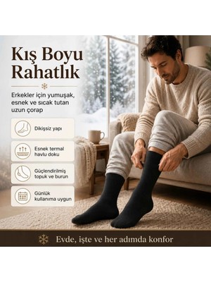 Marsilyan Erkek Siyah Kışlık Termal Havlu Çorap 12'li | Dikişsiz Esnek, Sıcak Tutan, Güçlü Topuk Burun