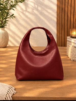 Glowsa Bordo Kadın  Pu Deri Shopper Kol ve Omuz Çantası-Yumuşak Form Vintage Model