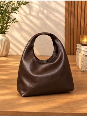 Glowsa Kahverengi Kadın  Pu Deri Shopper Kol ve Omuz Çantası-Yumuşak Form Vintage Model