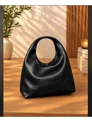 Glowsa Siyah Kadın  Pu Deri Shopper Kol ve Omuz Çantası-Yumuşak Form Vintage Model