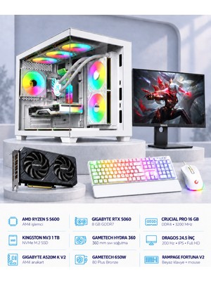 Symoon SYMOONPC0106 Oyun Bilgisayarı Ryzen 5 5600 Rtx 5060 8gb 16GB Ram 1tb SSD 360MM Sıvı Soğutma 24.5 Inç Monitör