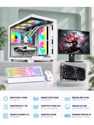 Symoon SYMOONPC0198 Oyun Bilgisayarı Ryzen 7 5700X Rtx 5060 8gb 16GB Ram 1tb SSD 240MM Sıvı Soğutma 24.5 Inç Monitör