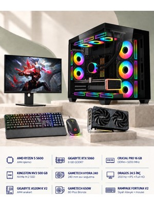 Symoon SYMOONPC0116 Oyun Bilgisayarı Ryzen 5 5600 Rtx 5060 8gb 16GB Ram 500GB SSD 240MM Sıvı Soğutma 24.5 Inç Monitör