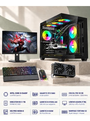 Symoon SYMOONPC0271 Oyun Bilgisayarı Intel Core I5 12400F Rtx 5060 8gb 32GB Ram 1tb SSD 240MM Sıvı Soğutma 27 Inç Monitör
