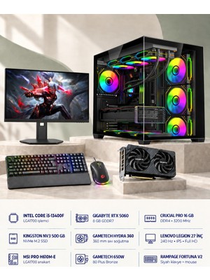 Symoon SYMOONPC0328 Oyun Bilgisayarı Intel Core I5 13400F Rtx 5060 8gb 16GB Ram 500GB SSD 360MM Sıvı Soğutma 27 Inç Monitör