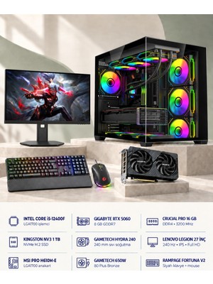 Symoon SYMOONPC0278 Oyun Bilgisayarı Intel Core I5 12400F Rtx 5060 8gb 16GB Ram 1tb SSD 240MM Sıvı Soğutma 27 Inç Monitör