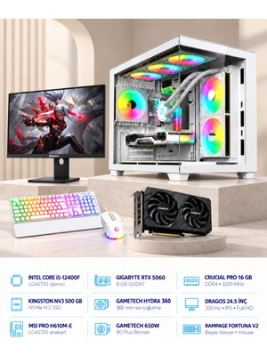 Symoon SYMOONPC0248 Oyun Bilgisayarı Intel Core I5 12400F Rtx 5060 8gb 16GB Ram 500GB SSD 360MM Sıvı Soğutma 24.5 Inç Monitör