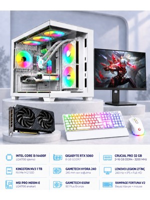 Symoon SYMOONPC0367 Oyun Bilgisayarı Intel Core I5 14400F Rtx 5060 8gb 32GB Ram 1tb SSD 240MM Sıvı Soğutma 27 Inç Monitör