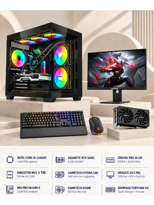Symoon SYMOONPC0246 Oyun Bilgisayarı Intel Core I5 12400F Rtx 5060 8gb 16GB Ram 1tb SSD 240MM Sıvı Soğutma 24.5 Inç Monitör