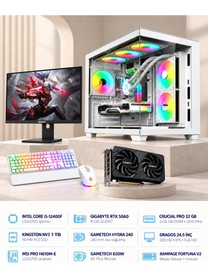 Symoon SYMOONPC0247 Oyun Bilgisayarı Intel Core I5 12400F Rtx 5060 8gb 32GB Ram 1tb SSD 240MM Sıvı Soğutma 24.5 Inç Monitör