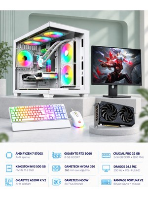 Symoon SYMOONPC0201 Oyun Bilgisayarı Ryzen 7 5700X Rtx 5060 8gb 32GB Ram 500GB SSD 360MM Sıvı Soğutma 24.5 Inç Monitör