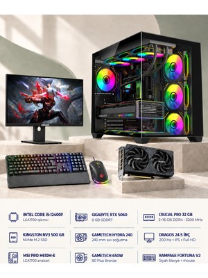 Symoon SYMOONPC0253 Oyun Bilgisayarı Intel Core I5 12400F Rtx 5060 8gb 32GB Ram 500GB SSD 240MM Sıvı Soğutma 24.5 Inç Monitör