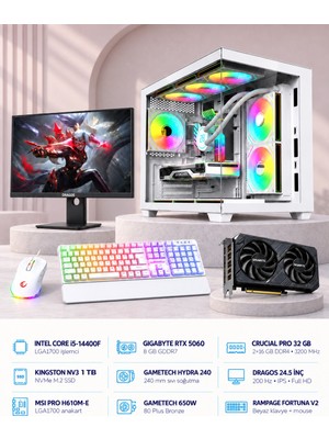 Symoon SYMOONPC0343 Oyun Bilgisayarı Intel Core I5 14400F Rtx 5060 8gb 32GB Ram 1tb SSD 240MM Sıvı Soğutma 24.5 Inç Monitör