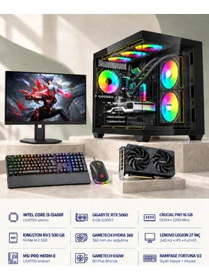 Symoon SYMOONPC0272 Oyun Bilgisayarı Intel Core I5 12400F Rtx 5060 8gb 16GB Ram 500GB SSD 360MM Sıvı Soğutma 27 Inç Monitör