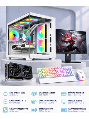 Symoon SYMOONPC0102 Oyun Bilgisayarı Ryzen 5 5600 Rtx 5060 8gb 16GB Ram 1tb SSD 240MM Sıvı Soğutma 24.5 Inç Monitör