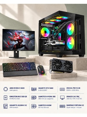 Symoon SYMOONPC0104 Oyun Bilgisayarı Ryzen 5 5600 Rtx 5060 8gb 16GB Ram 500GB SSD 360MM Sıvı Soğutma 24.5 Inç Monitör