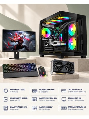 Symoon SYMOONPC0105 Oyun Bilgisayarı Ryzen 5 5600 Rtx 5060 8gb 32GB Ram 500GB SSD 360MM Sıvı Soğutma 24.5 Inç Monitör