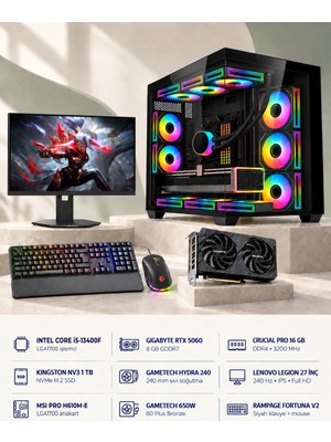 Symoon SYMOONPC0334 Oyun Bilgisayarı Intel Core I5 13400F Rtx 5060 8gb 16GB Ram 1tb SSD 240MM Sıvı Soğutma 27 Inç Monitör