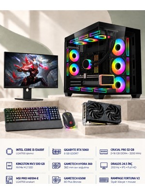 Symoon SYMOONPC0313 Oyun Bilgisayarı Intel Core I5 13400F Rtx 5060 8gb 32GB Ram 500GB SSD 360MM Sıvı Soğutma 24.5 Inç Monitör