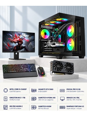 Symoon SYMOONPC0295 Oyun Bilgisayarı Intel Core I5 13400F Rtx 5060 8gb 32GB Ram 1tb SSD 240MM Sıvı Soğutma 24.5 Inç Monitör