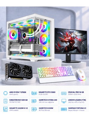 Symoon SYMOONPC0228 Oyun Bilgisayarı Ryzen 7 5700X Rtx 5060 8gb 16GB Ram 500GB SSD 240MM Sıvı Soğutma 27 Inç Monitör