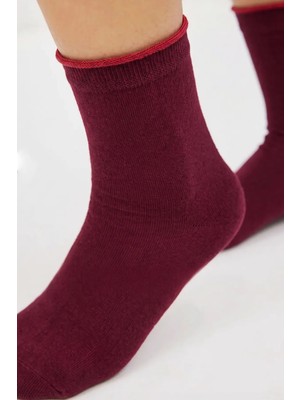Bamboo Star Bambu Kadın Lastiksiz Bordo Soket Dikişsiz Premium Çorap İz Bırakmaz - Sıkmayan Çorap