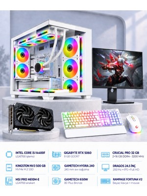 Symoon SYMOONPC0357 Oyun Bilgisayarı Intel Core I5 14400F Rtx 5060 8gb 32GB Ram 500GB SSD 240MM Sıvı Soğutma 24.5 Inç Monitör