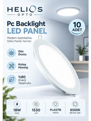 Helios Opto 10 Adet 18W LED Spot (Beyaz Işık Plastik Kasa)