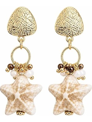 Dore Collection Renkli Seramik Detaylı Marin Temalı Deniz Yıldızı ve Deniz Kabuğu Model Küpe