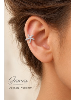 Sacce Scarves & Accessories Deniz Yıldızı Figürlü Zirkon Taşlı Earcuff Sıkıştırmalı Kıkırdak Küpesi