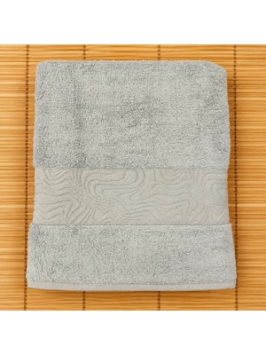 Ödel Buldan Jakar Bordürlü Bambu Banyo & Vücut Havlusu Gri 70 x 140