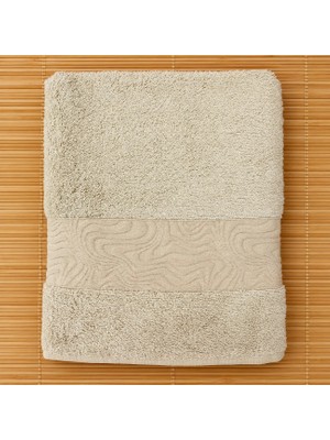 Ödel Buldan Jakar Bordürlü Bambu Banyo & Vücut Havlusu Bej 70 x 140