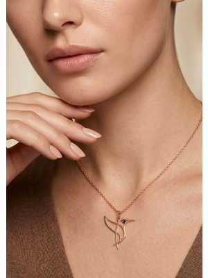 İryum Doğal Safir Sinek Kuşu Rose Gold Kolye