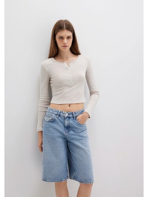 Mavi Uzun Kollu Crop Basic Tişört 1613403-80084