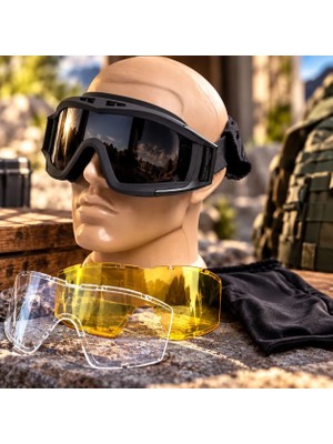 Revision Taktik Gözlük 3 Lensli Koruyucu Maske / Tactical Askeri Gözlük / Airsoft ve Motosiklet Gözlüğü