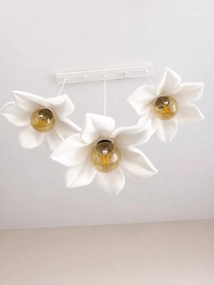 Dream Mode Fleura 3'lü Çiçek Tasarımlı Sarkıt Avize | Modern Bohem Dekoratif Tavan Aydınlatması | E27 | Oturma Odası, Salon ve Yemek Masası Avizesi