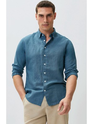 Network Slim Fit Petrol Keten Gömlek