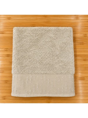 Ödel Buldan Jakar Bordürlü Bambu Banyo & Vücut Havlusu Koyu Bej 70 x 140