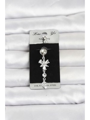 Toptan Budur Sallantılı Zirkon Taşlı Göbek Piercing, 316L Cerrahi Çelik