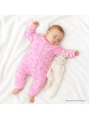 Hellobaby Kız Bebek Uyku Tulumu Kalp Baskılı Fermuarlı Bisiklet Yaka Uzun Kol Ribanalı