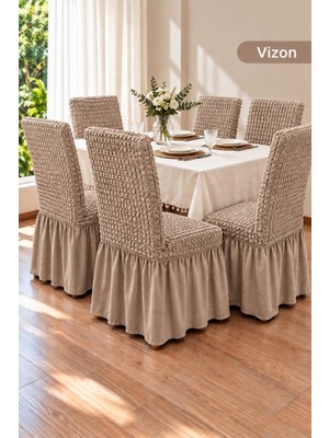 Arife Home Yüksek Kaliteli Bürümcük Sandalye Kılıfı Lastikli Yıkanabilir Kayma Yapmayan Mutfak Lokanta Bürümcük Etekli Sandalye Örtüsü Chair Cover 6 Adet