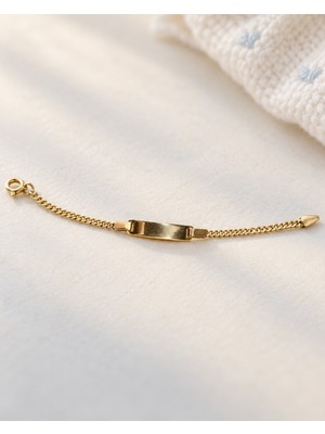 Sarezza Gold 14 Ayar Altın Gurmet Zincirli Isim Yazılabilir Çocuk Künye Bileklik – 13 cm