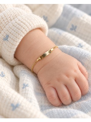 Sarezza Gold 14 Ayar Altın Gurmet Zincirli Isim Yazılabilir Çocuk Künye Bileklik – 13 cm
