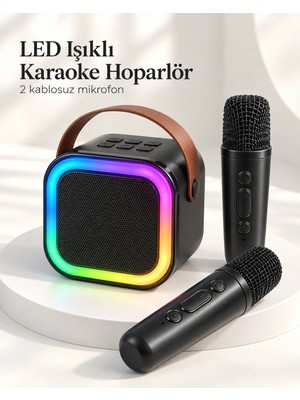 Skygo Bluetooth Bağlantılı LED Işıklı Karaoke Ses Sistemi ve Iki Kablosuz Mikrofon
