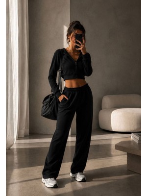 Fransız Kadife Crop Eşofman Takımı