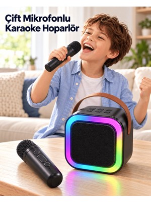 Skygo Evde Karaoke Için Çift Mikrofonlu Şarj Edilebilir Kablosuz Hoparlör