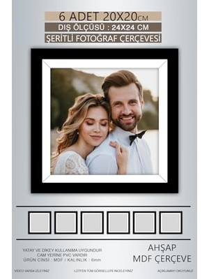 Toptan Budur 6 Adet 20X20 Çerçeve Siyah-Beyaz Şeritli Fotoğraf Mdf Çerçeve Kare Çerçeve Siyah 20 x 20