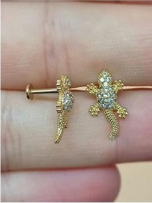 Gold Rengi Kertenkele Figürlü Tragus Helix Piercing, Unisex