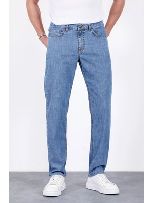Hlt Jeans Erkek Mavi Kar Regular Fit Boru Paça Likralı Rahat Kesim Jean Kot Pantolon HLTHE001969